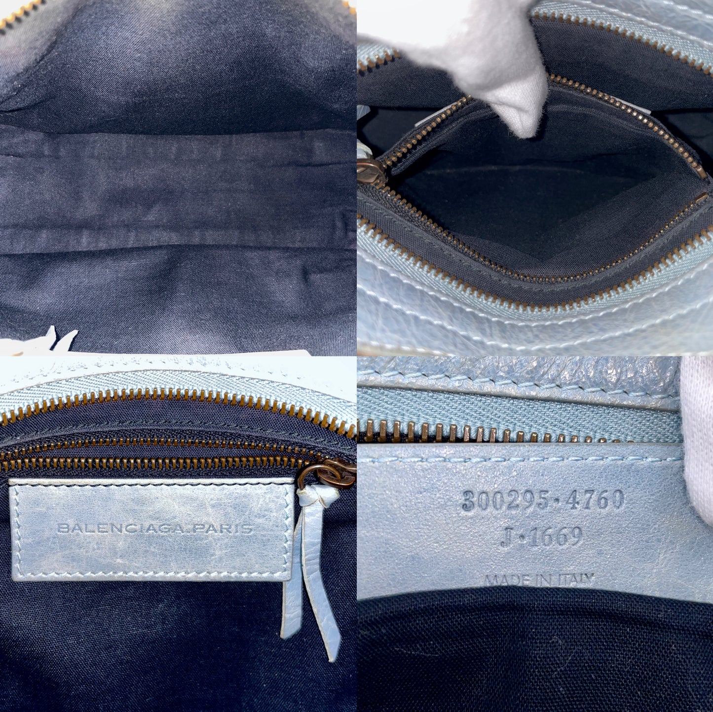 RARE☆☆☆☆Balenciaga Le City Bag Mini in cloudy blue Arena Storico lambskin, brass hardware