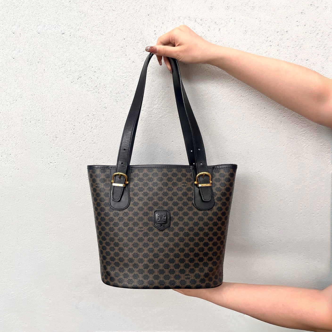 CELINE Macadam・Black Bucket Tote Bag Black & Brown – Afar Vintage