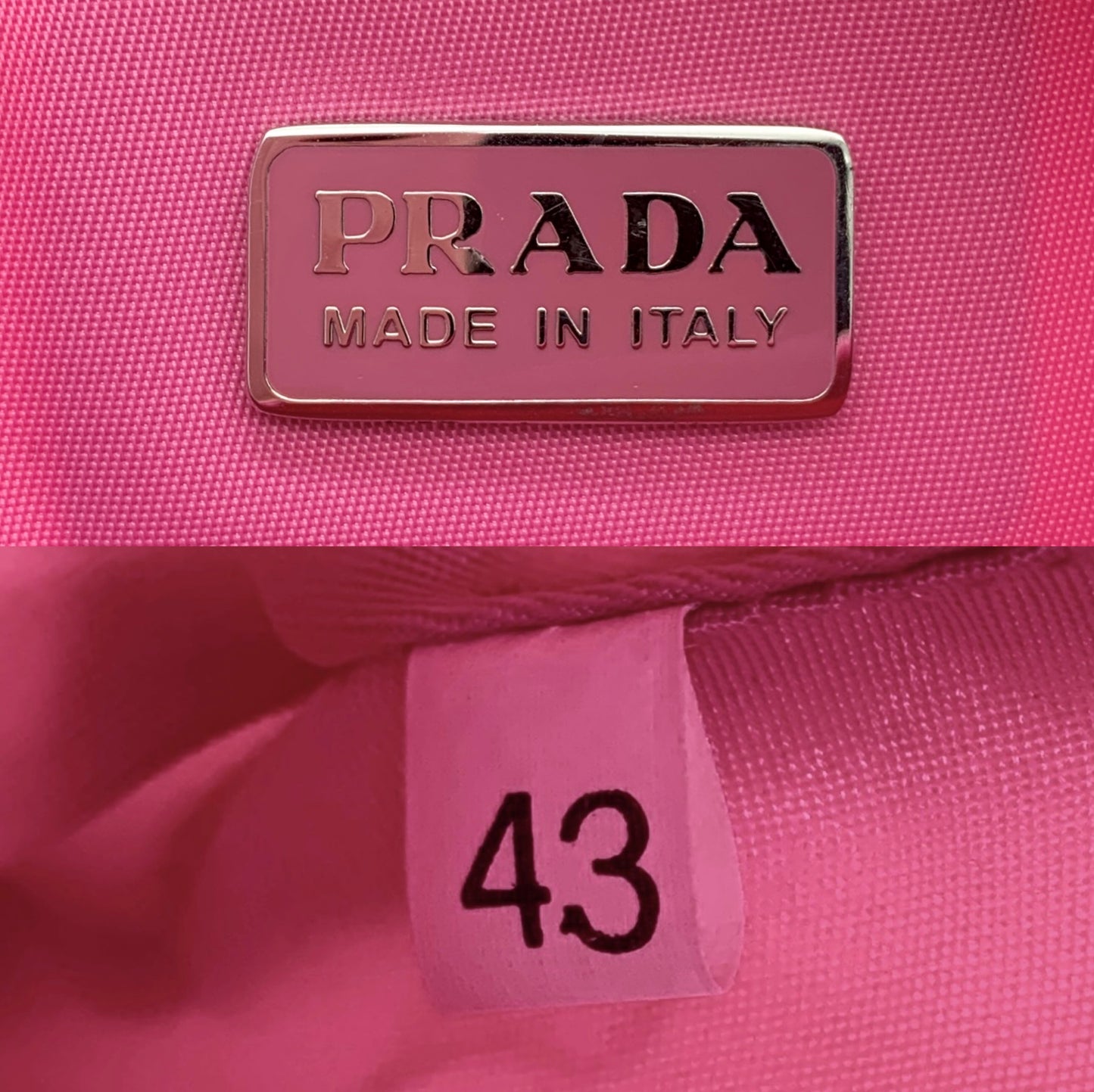 PRADA Triangle Logo Nylon Accessory Pouch Hand Bag Pink & Silver