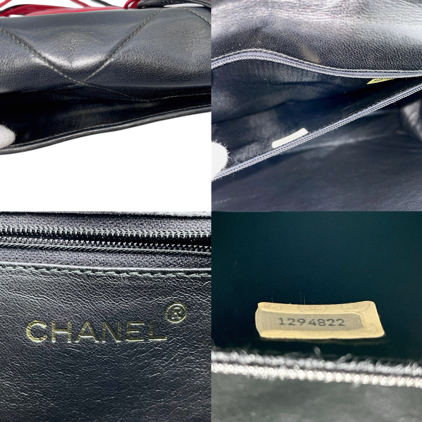 CHANEL Lambskin Vintage Shoulder Bag/Black x Red