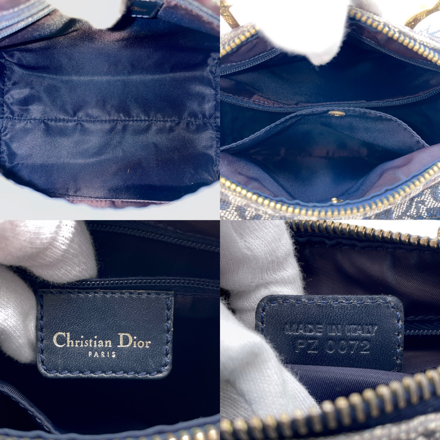 RARE☆☆☆CHRISTIAN DIOR Trotter Canvas Mini Boston Handbag 20cm Navy & Gold