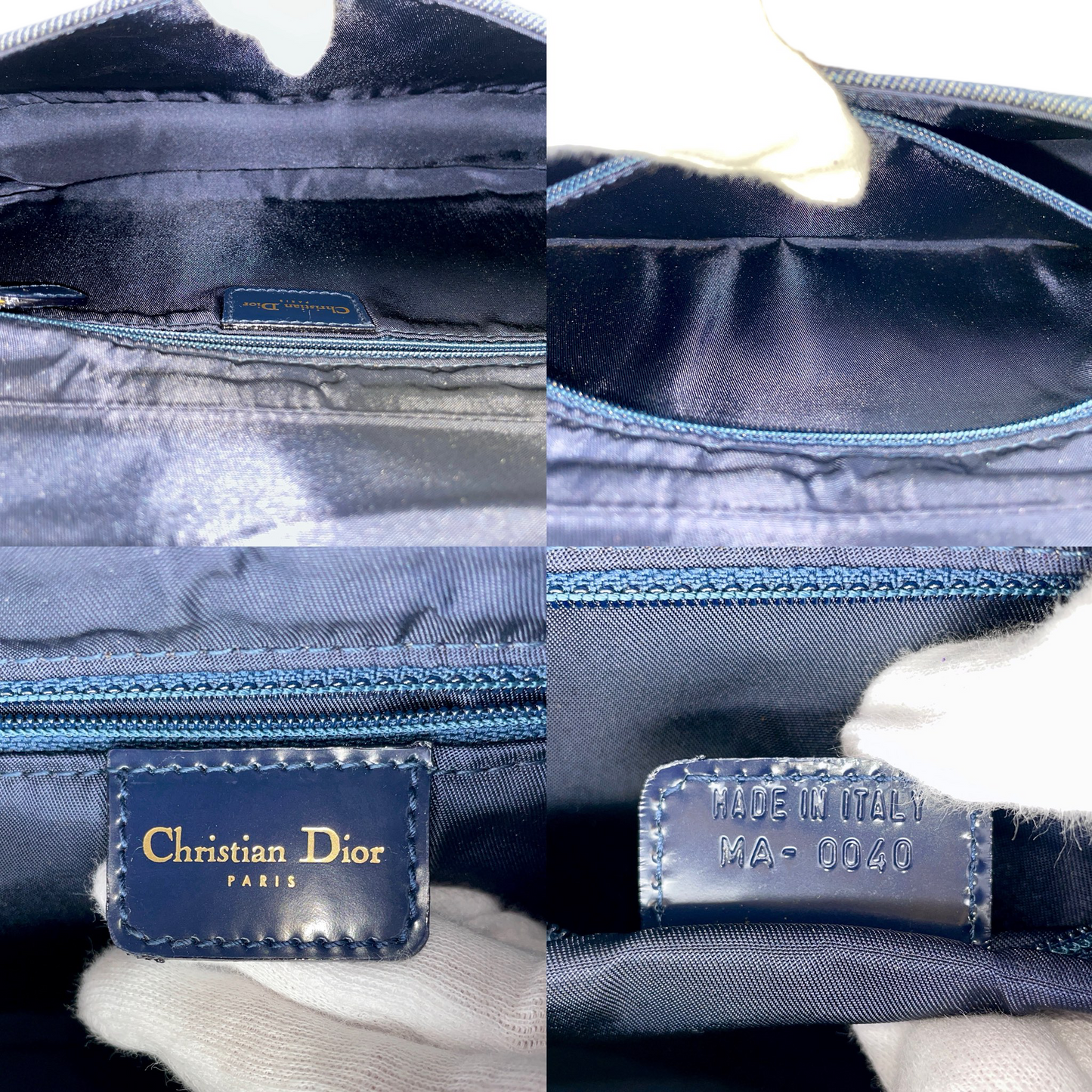 RARE☆☆☆☆☆CHRISTIAN DIOR Patchwork Denim Tweed-Style Malice Pearl Shoulder Bag Navy & Gold