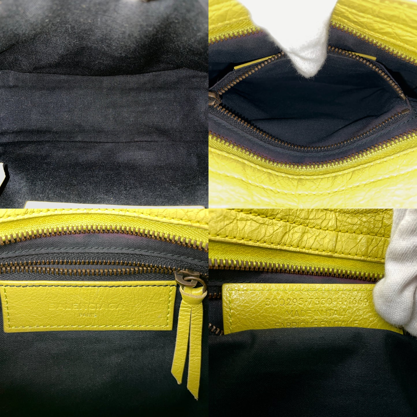 RARE☆☆☆☆Balenciaga The City Mini 2Way Hand Bag with Strap Neon Yellow & Antique Brass