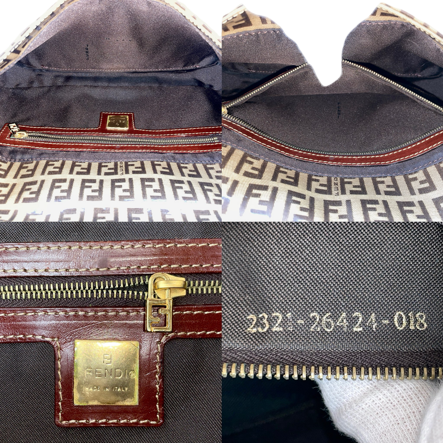 RARE★★★FENDI Zucchino PVC Baguette Shoulder Bag Small Brown Gold