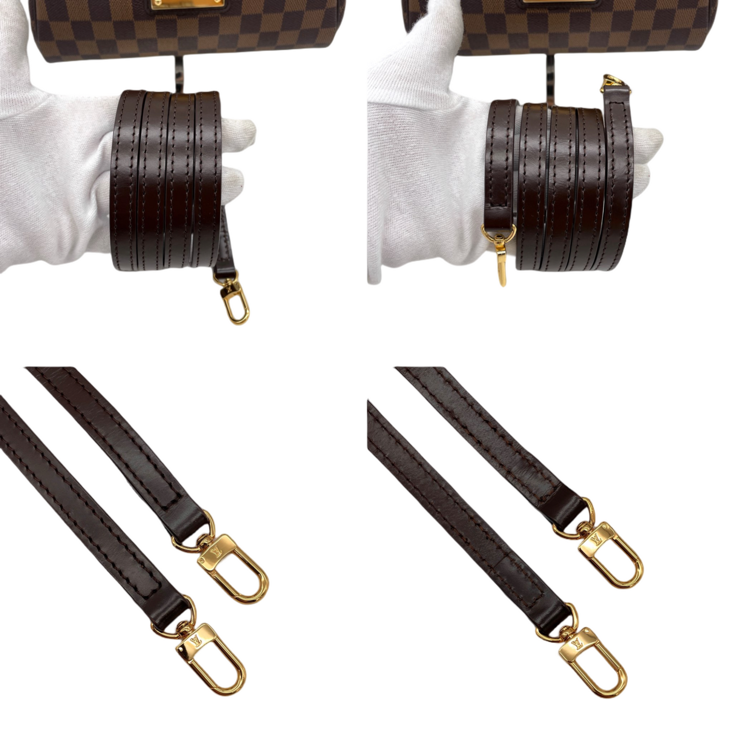 LOUIS VUITTON Damier Ebene Eva N55213 Chain Handle 2-Way Hand Bag Pouch Shoulder Bag Brown & Gold