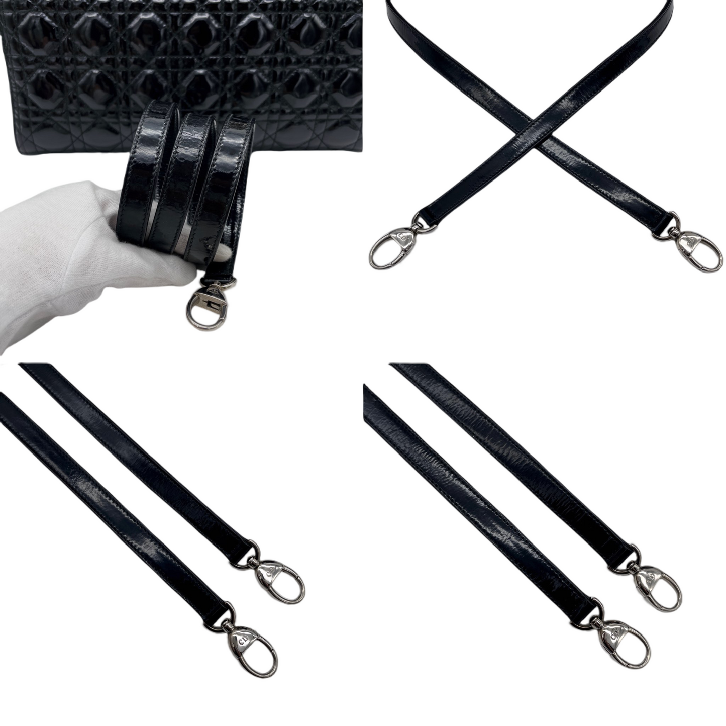 CHRISTIAN DIOR Lady-Dior Cannage 2-Way Tote Hand Bag GM Black & Silver