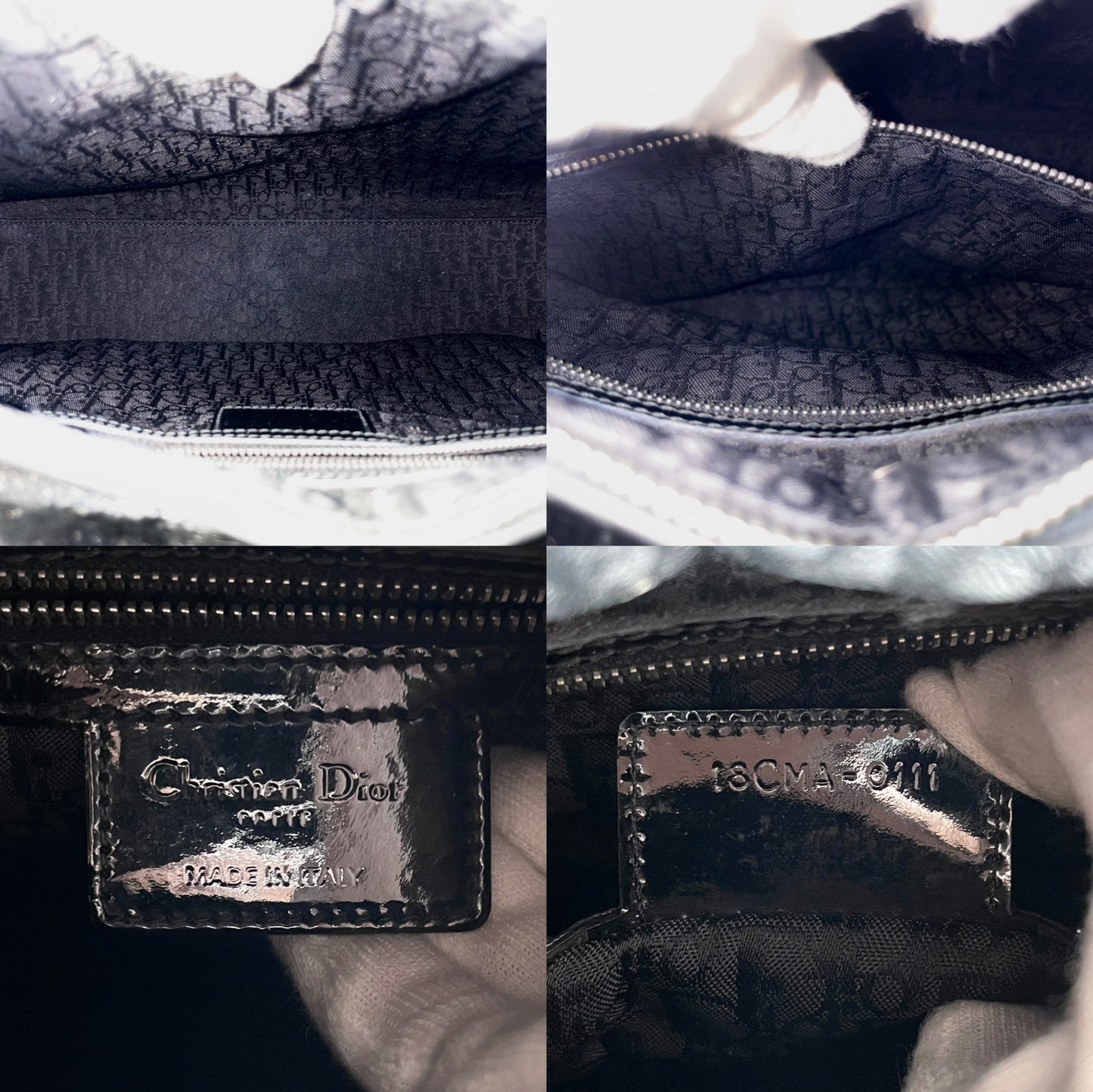 CHRISTIAN DIOR Lady-Dior Cannage 2-Way Tote Hand Bag GM Black & Silver