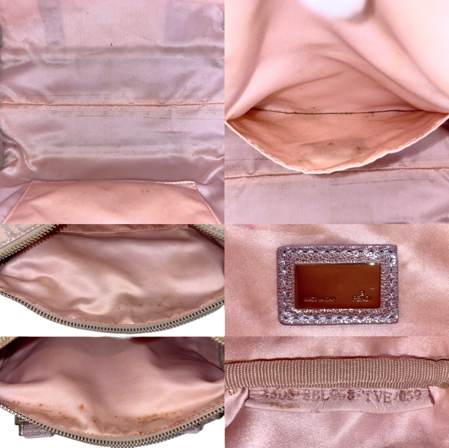 RARE☆☆☆☆Auth FENDI Zucchino Canvas Boston Handbag PM Pink & Silver