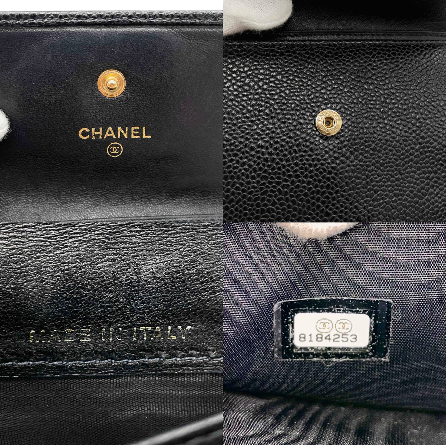 CHANEL CC LOGO Caviar Skin Leather Wallet Black