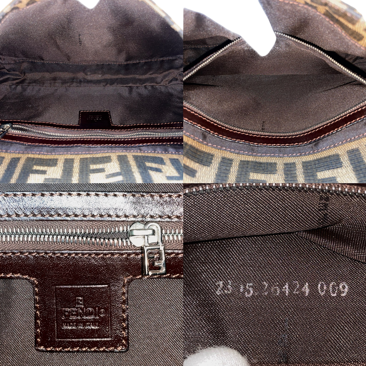 FENDI Classic Mamma Baguette Zucca Canvas Leather Shoulder Flap Bag Medium Brown Silver