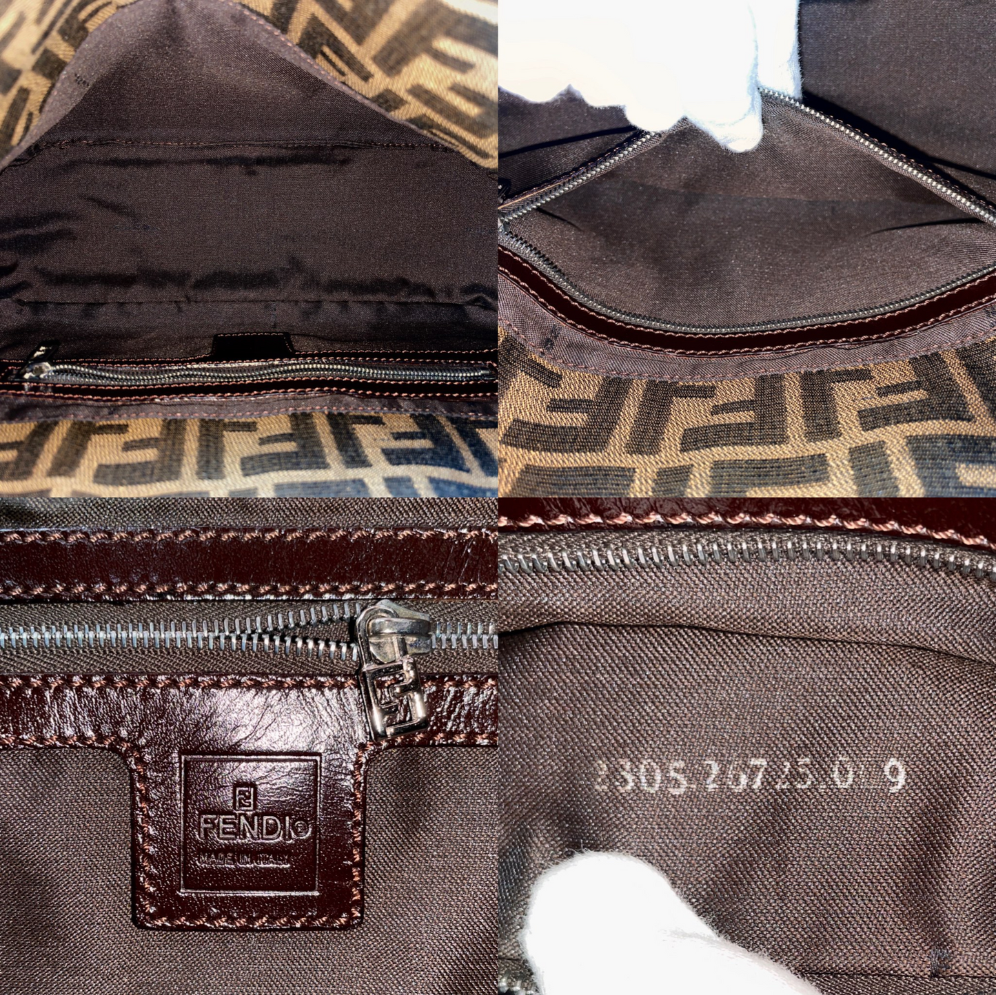 FENDI Zucca Double Round Flap Mamma Baguette Shoulder Bag PM Brown & Silver