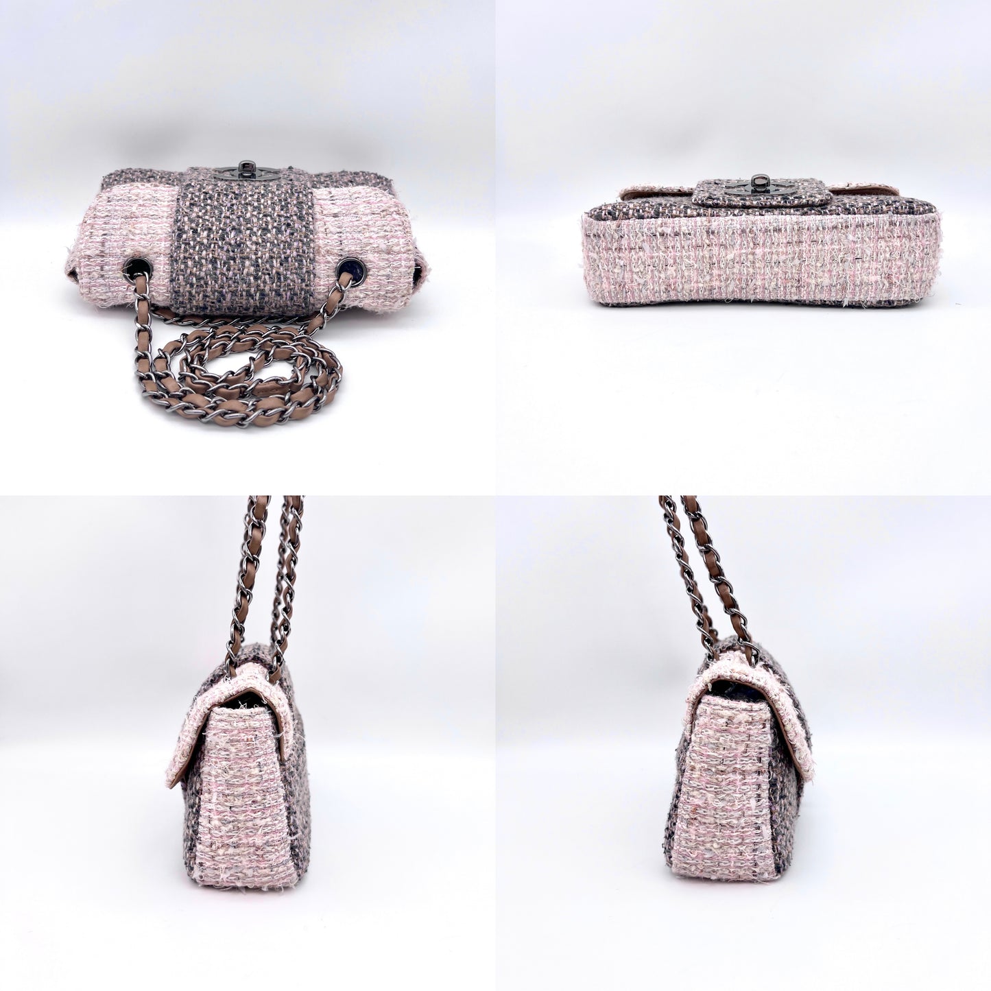 RARE☆☆☆☆CHANEL Tweed Jumbo Coco Mark Turn Lock Chain Shoulder Flap Bag