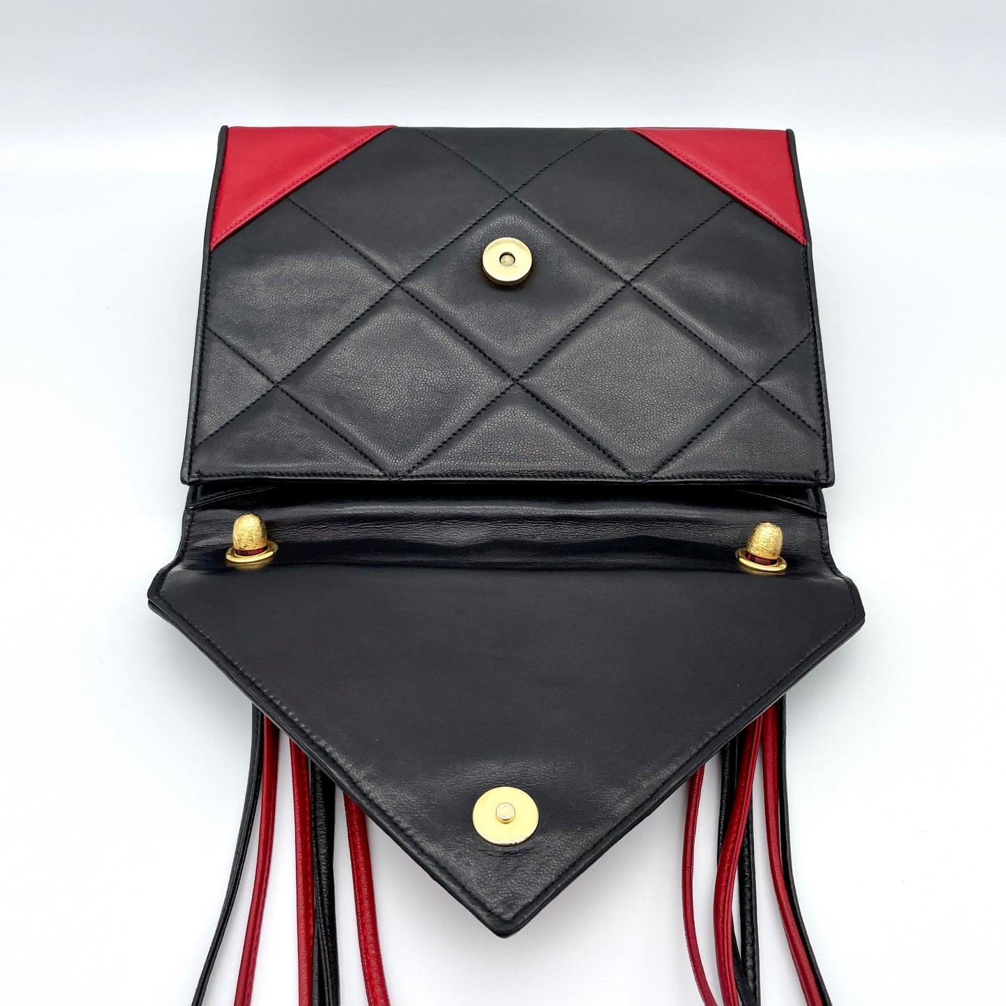 CHANEL Lambskin Vintage Shoulder Bag/Black x Red