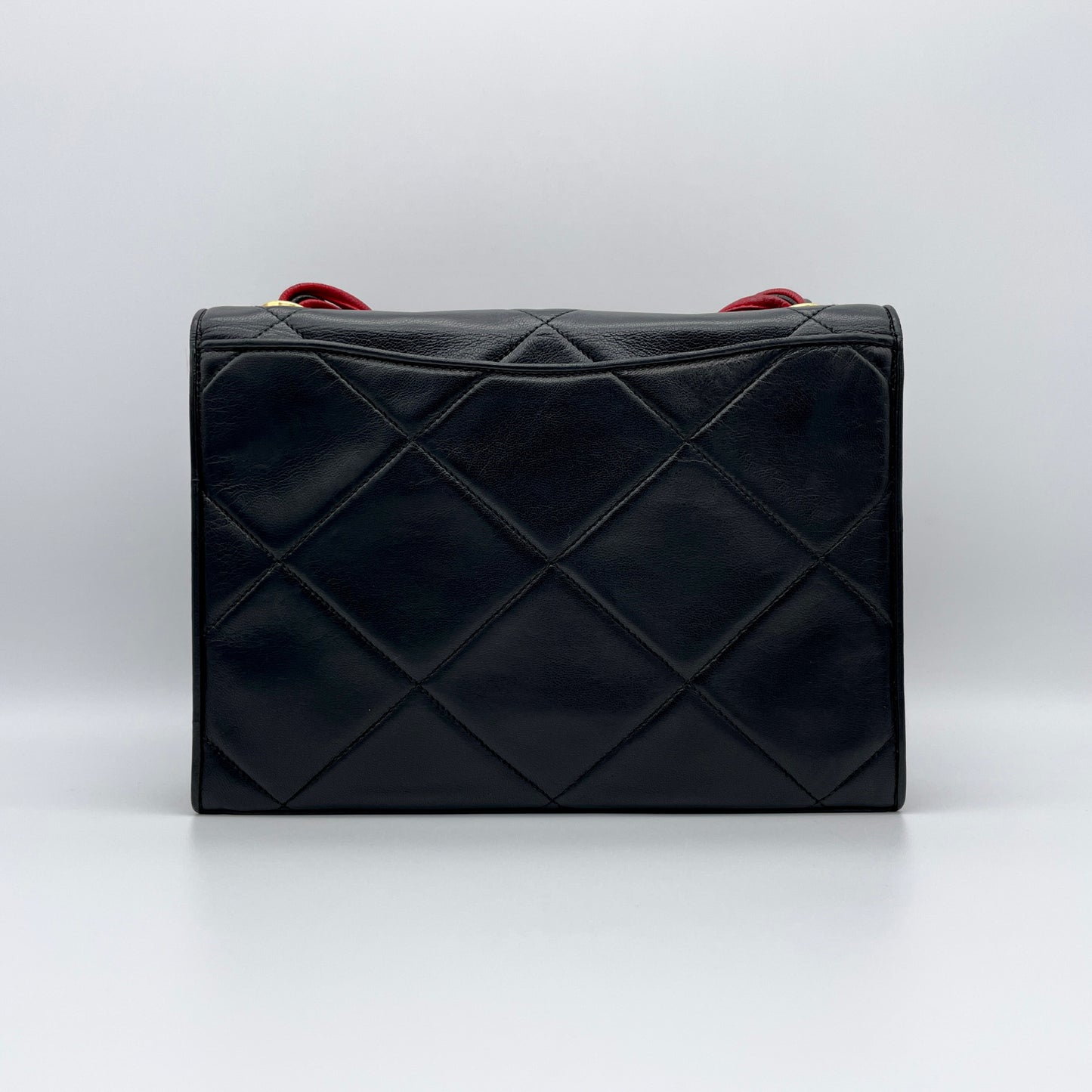 CHANEL Lambskin Vintage Shoulder Bag/Black x Red