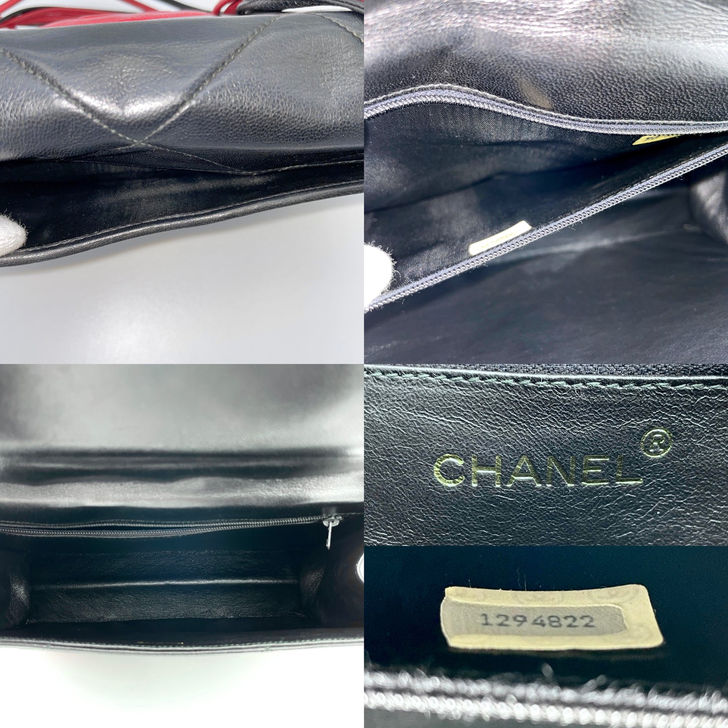 CHANEL Lambskin Vintage Shoulder Bag/Black x Red