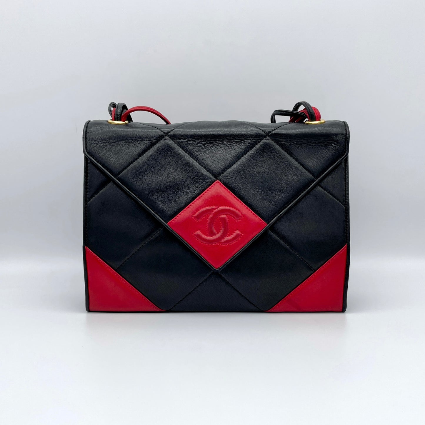 CHANEL Lambskin Vintage Shoulder Bag/Black x Red