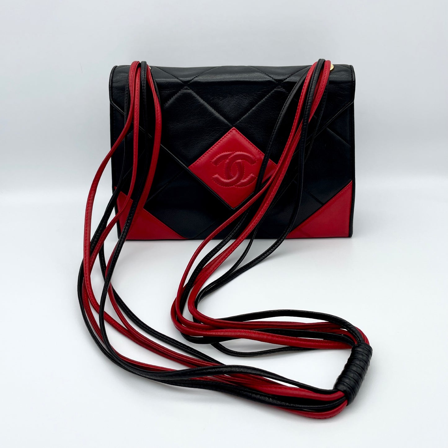 CHANEL Lambskin Vintage Shoulder Bag/Black x Red