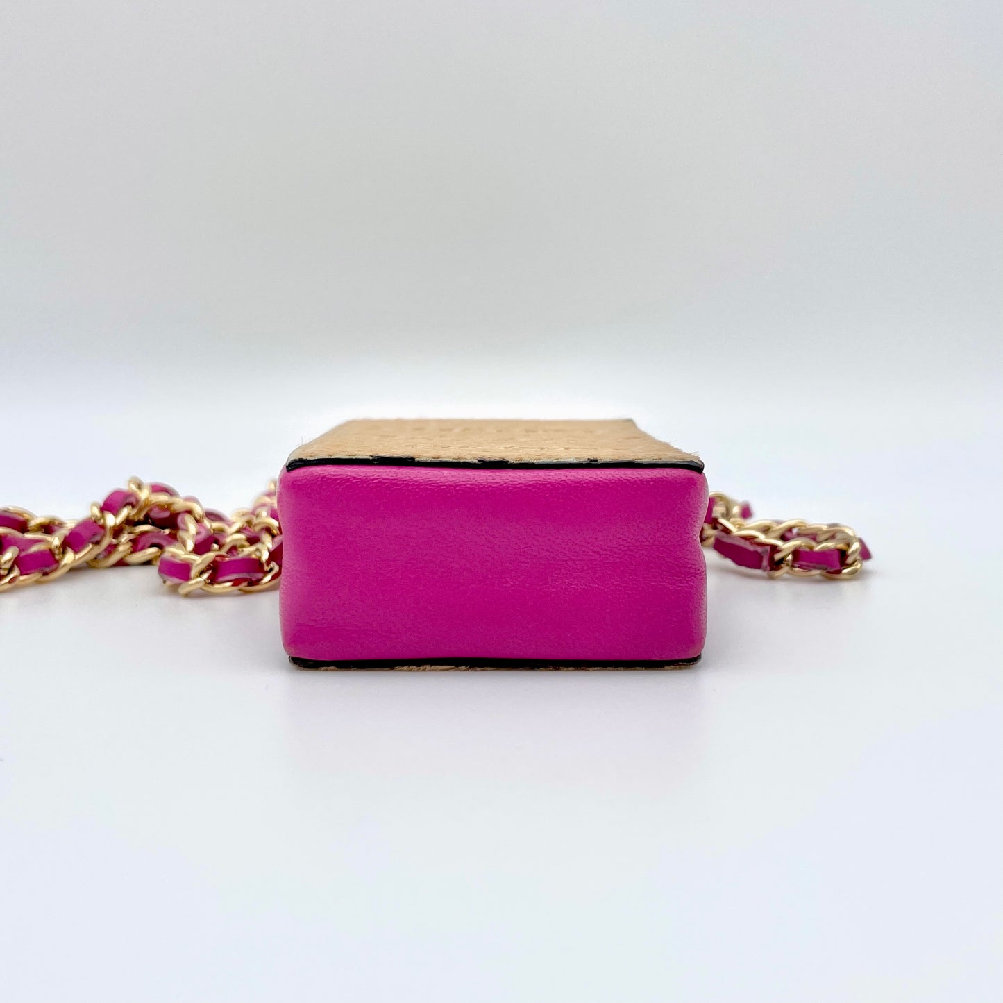 AUTH Pre-owned CHANEL Harako x Leather Chain Shoulder Pouch/Khaki/Pink