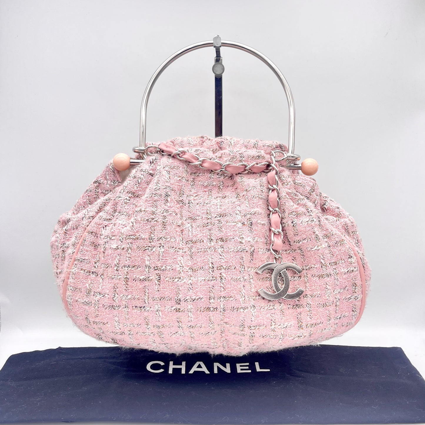 正品二手 CHANEL SS2005 粗花呢 Coco Mark 金属手提包