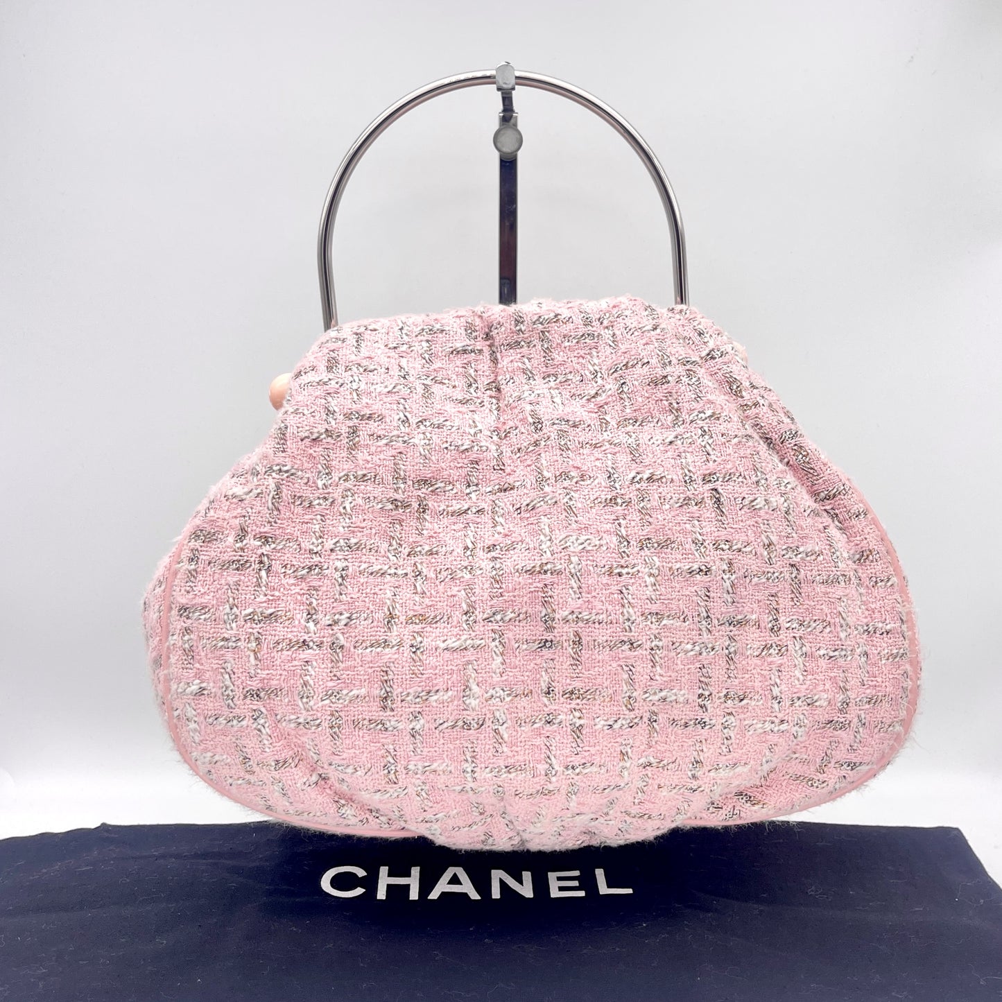 正品二手 CHANEL SS2005 粗花呢 Coco Mark 金属手提包