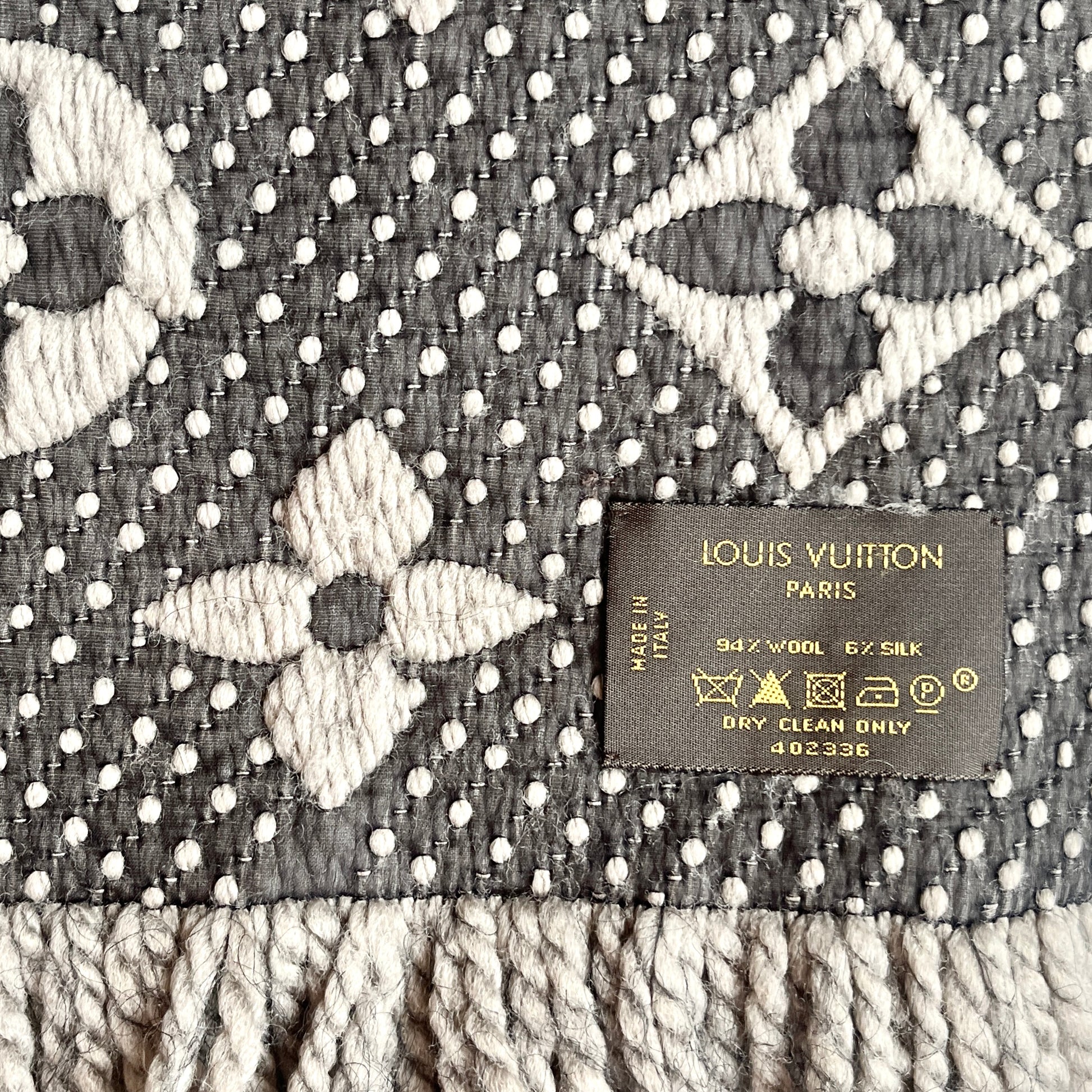Louis Vuitton Grey Verone Wool Silk Logomania Scarf Louis Vuitton