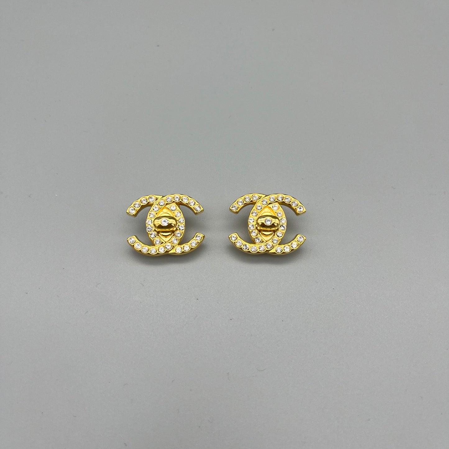 CHANEL Rhinestone Coco Mark Turnlock Earrings 96A