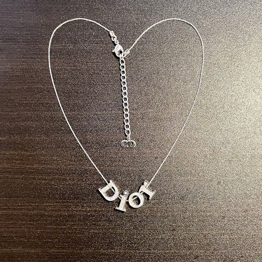 AUTH Pre-owned Christian Dior DIOR logo line stone necklace