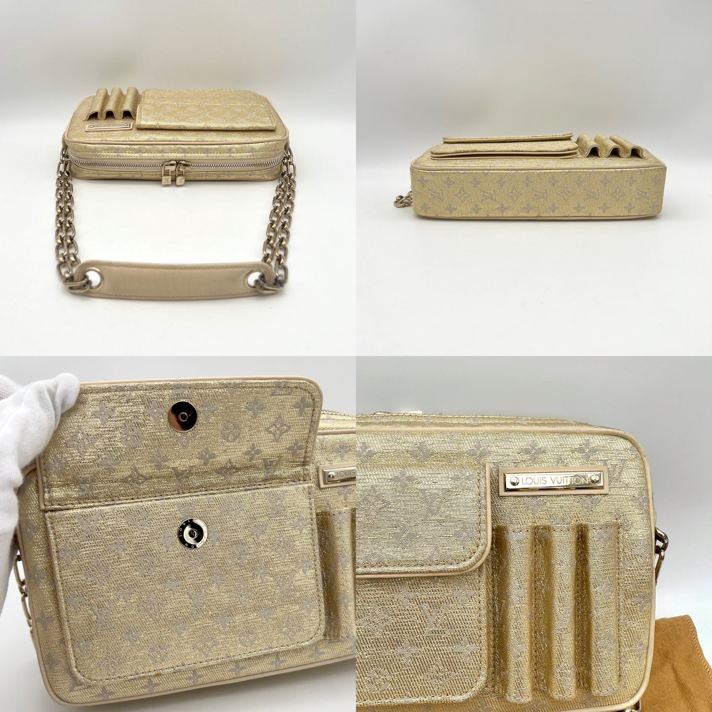 RARE☆☆☆AUTH Pre-owned LOUIS VUITTON 2002FWｺﾚｸｼｮﾝ ﾓﾉｸﾞﾗﾑﾐﾆﾗﾝ･ｼｬｲﾝ･ﾏｯｹﾝﾅM92362 ｺﾞｰﾙﾄﾞ