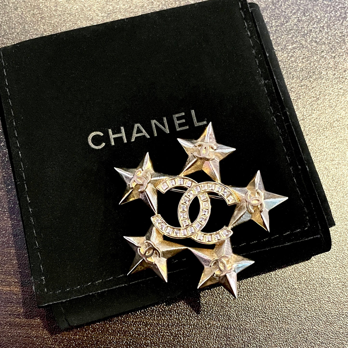 RARE☆☆CHANEL Star Cocoma Line Stone Brooch A17C