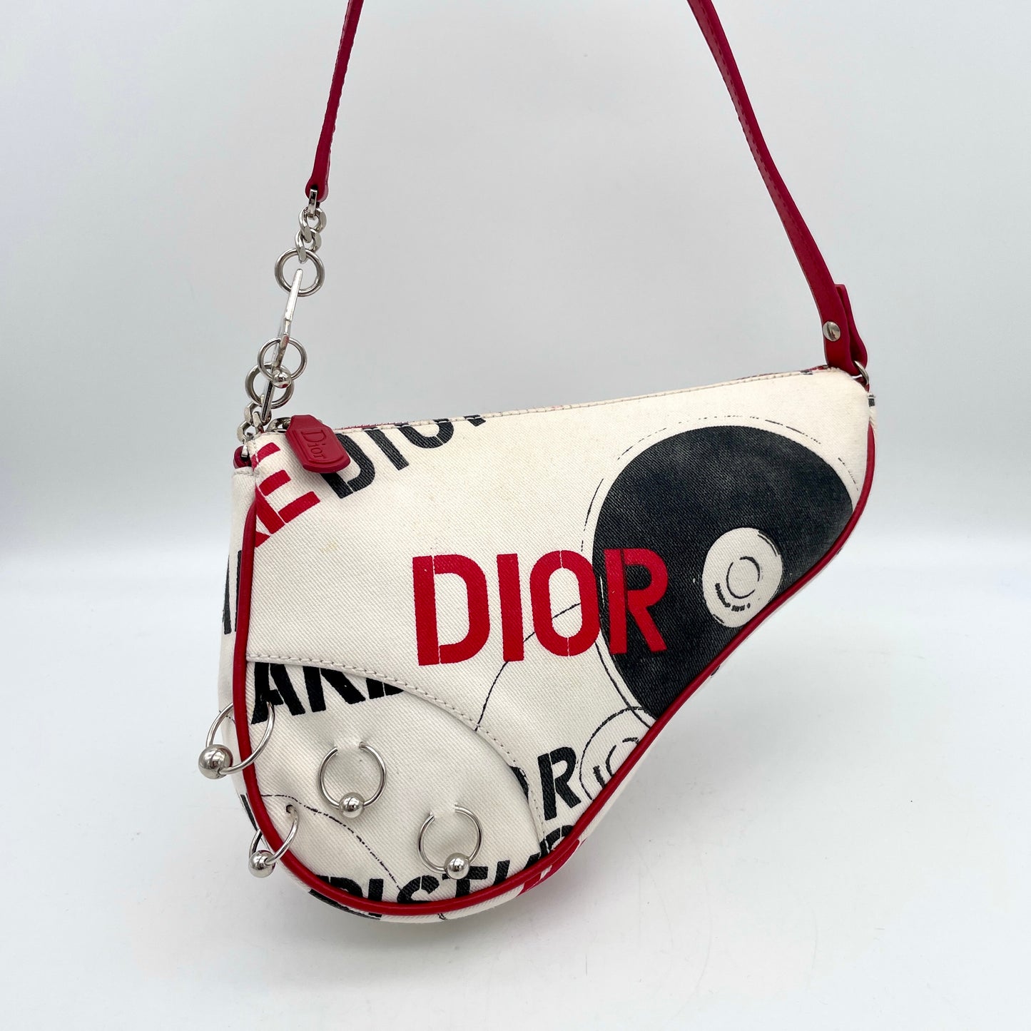 AUTH Pre-owned CHRISTIAN DIOR Record Pattern Pierce Star Saddle Bag