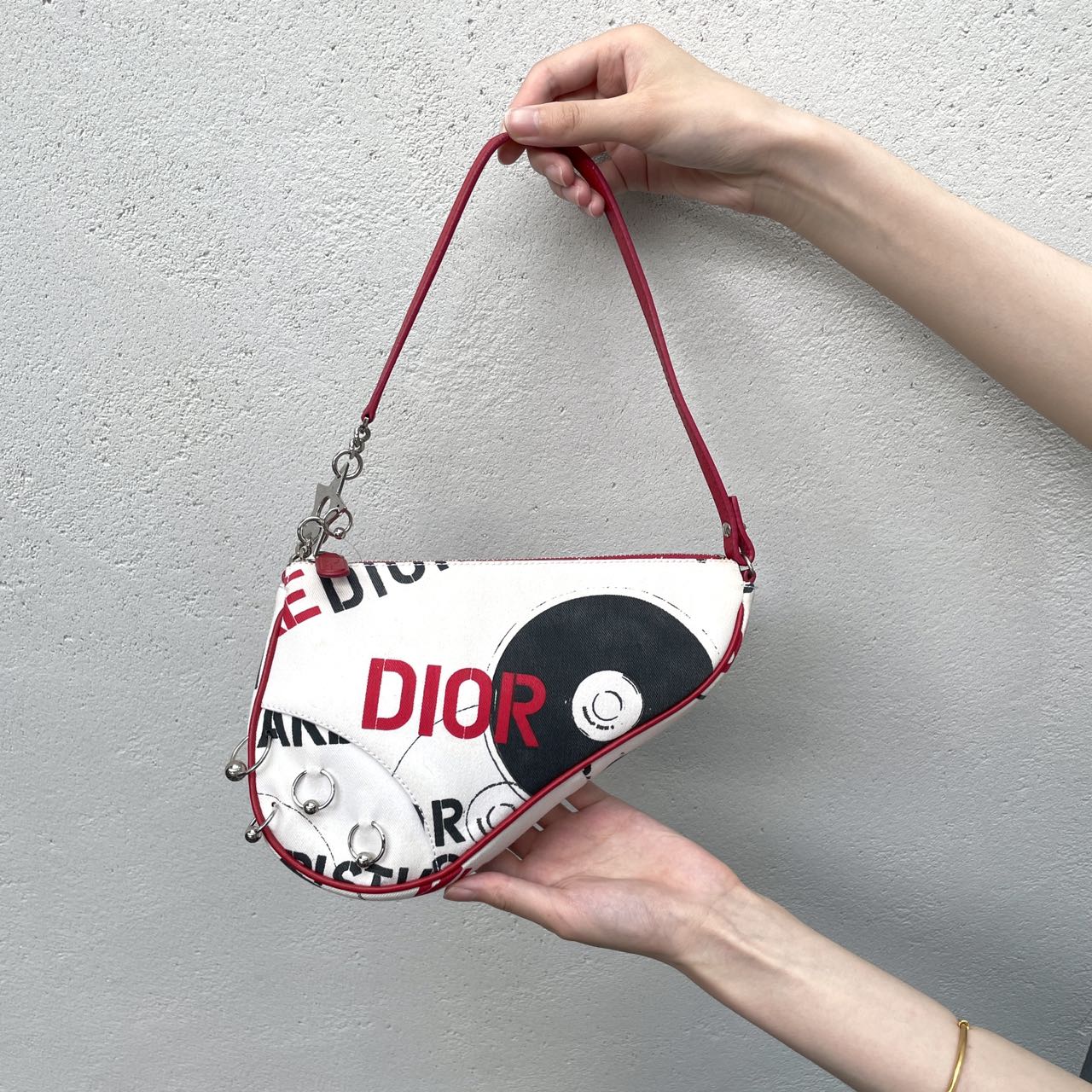 AUTH Pre-owned CHRISTIAN DIOR ﾚｺｰﾄﾞ柄 ﾋﾟｱｽｽﾀｰ ｻﾄﾞﾙﾊﾞｯｸﾞ