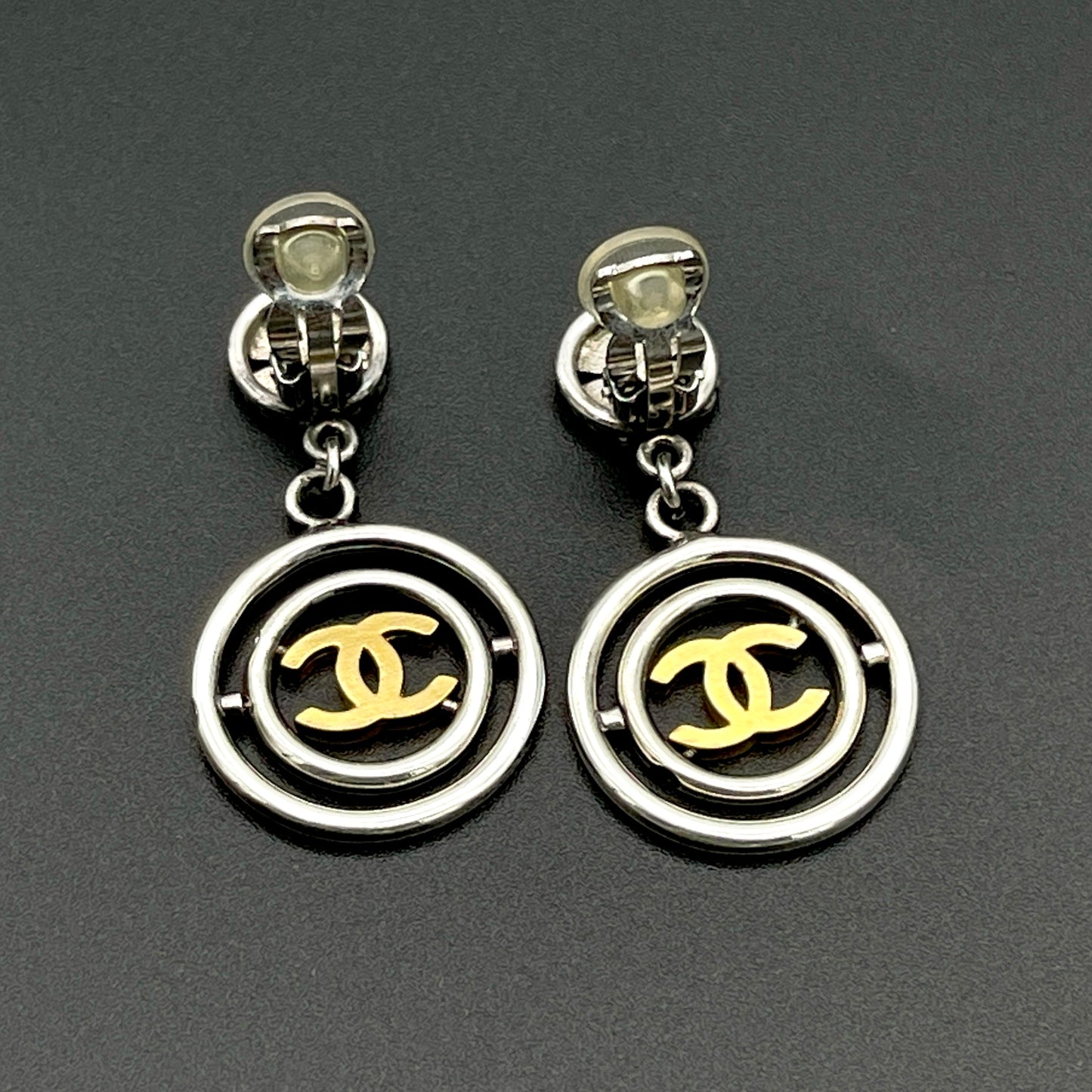 CHANEL Coco Mark Four Leaf Earrings/Silver x Gold