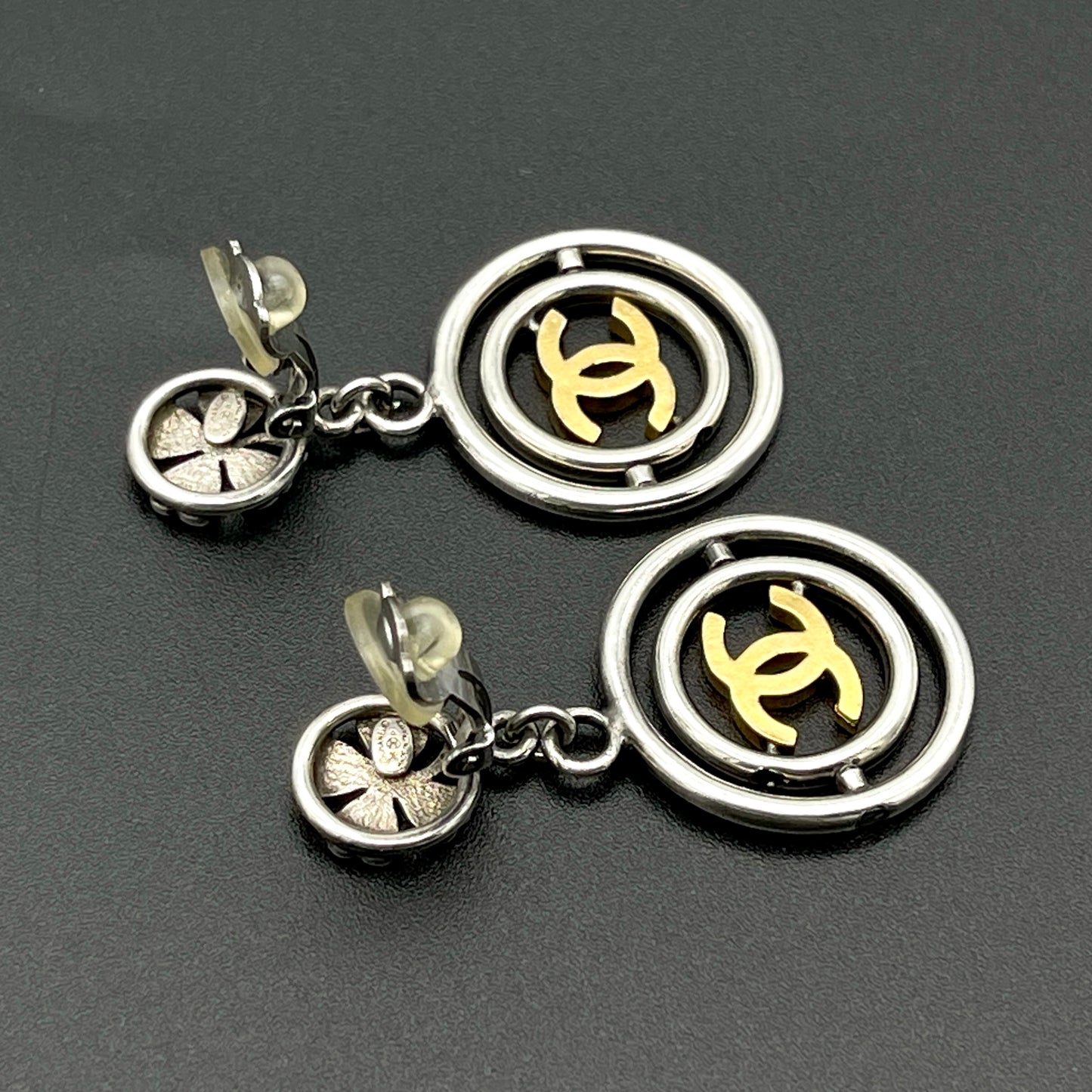 CHANEL Coco Mark Four Leaf Earrings/Silver x Gold