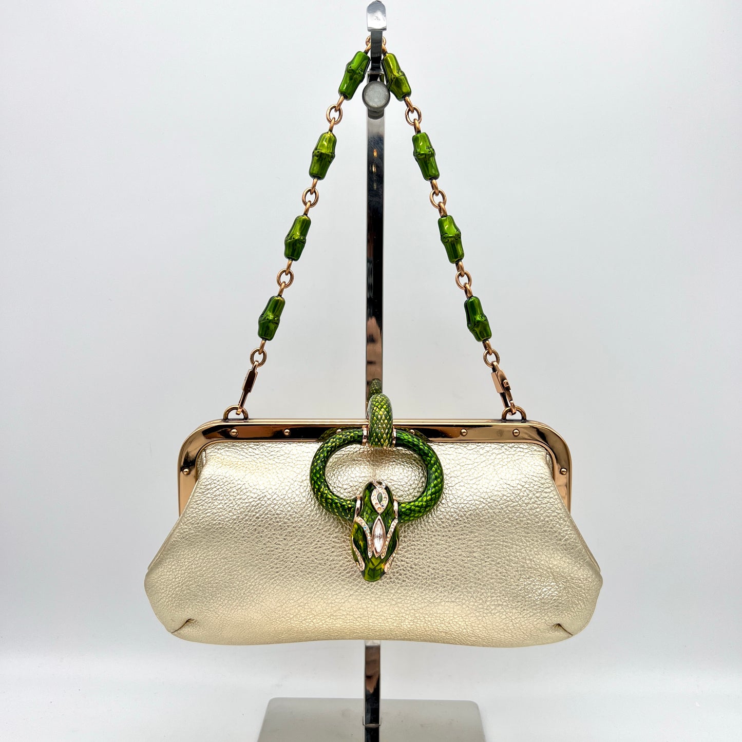 RARE☆☆☆☆☆GUCCI 2002 Collection Snake Line Stone Bamboo Chain Shoulder Pouch