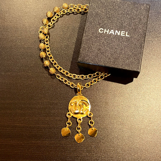 RARE☆☆☆CHANEL Coco Mark Pendant Gold Ball Necklace