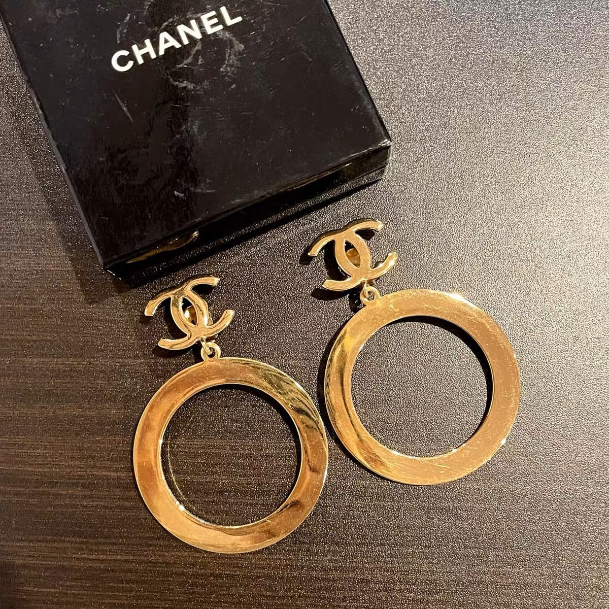 RARE☆☆☆AUTH Pre-owned CHANEL here mark ring pendant earring