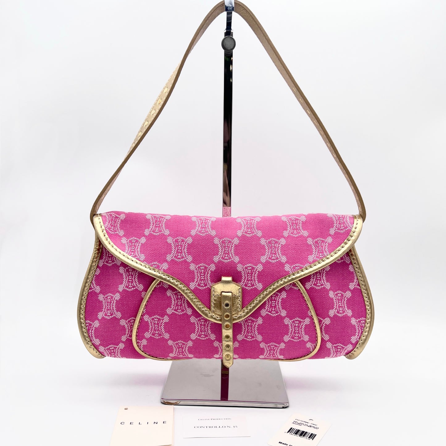 AUTH Pre-owned CELINE Denim Macadam One Shoulder Bag Pink