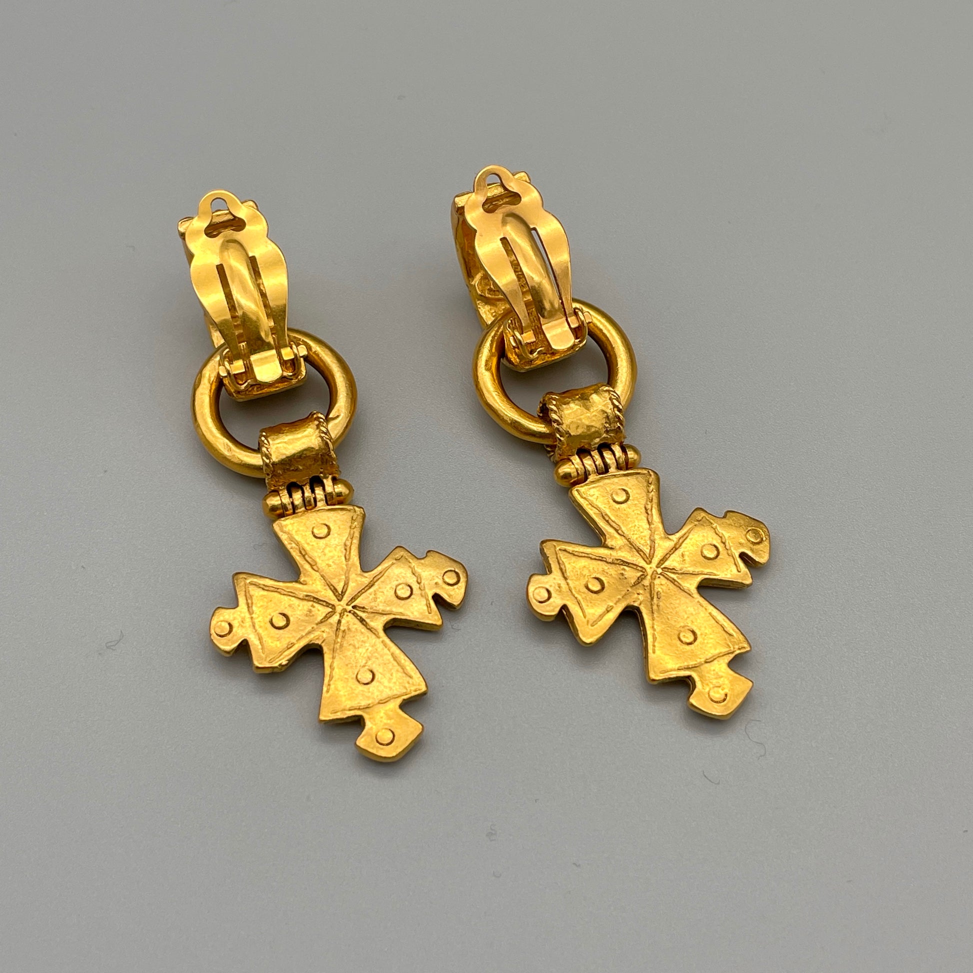 RARE☆AUTH Pre-owned CHANEL Cocomark Cross Earrings