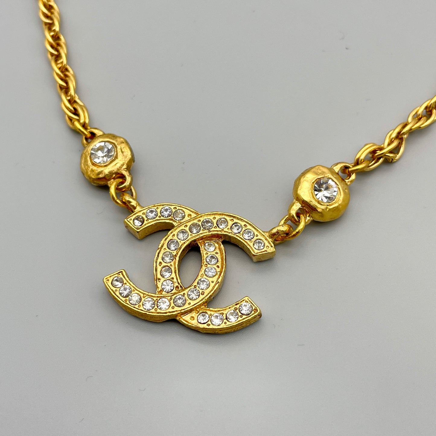 AUTH Pre-owned CHANEL Kokomark Kleinstone Double Hanging Necklace