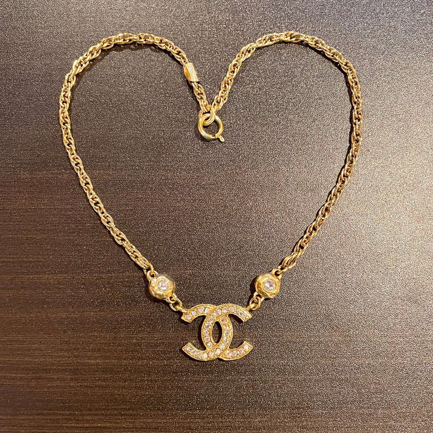 AUTH Pre-owned CHANEL Kokomark Kleinstone Double Hanging Necklace