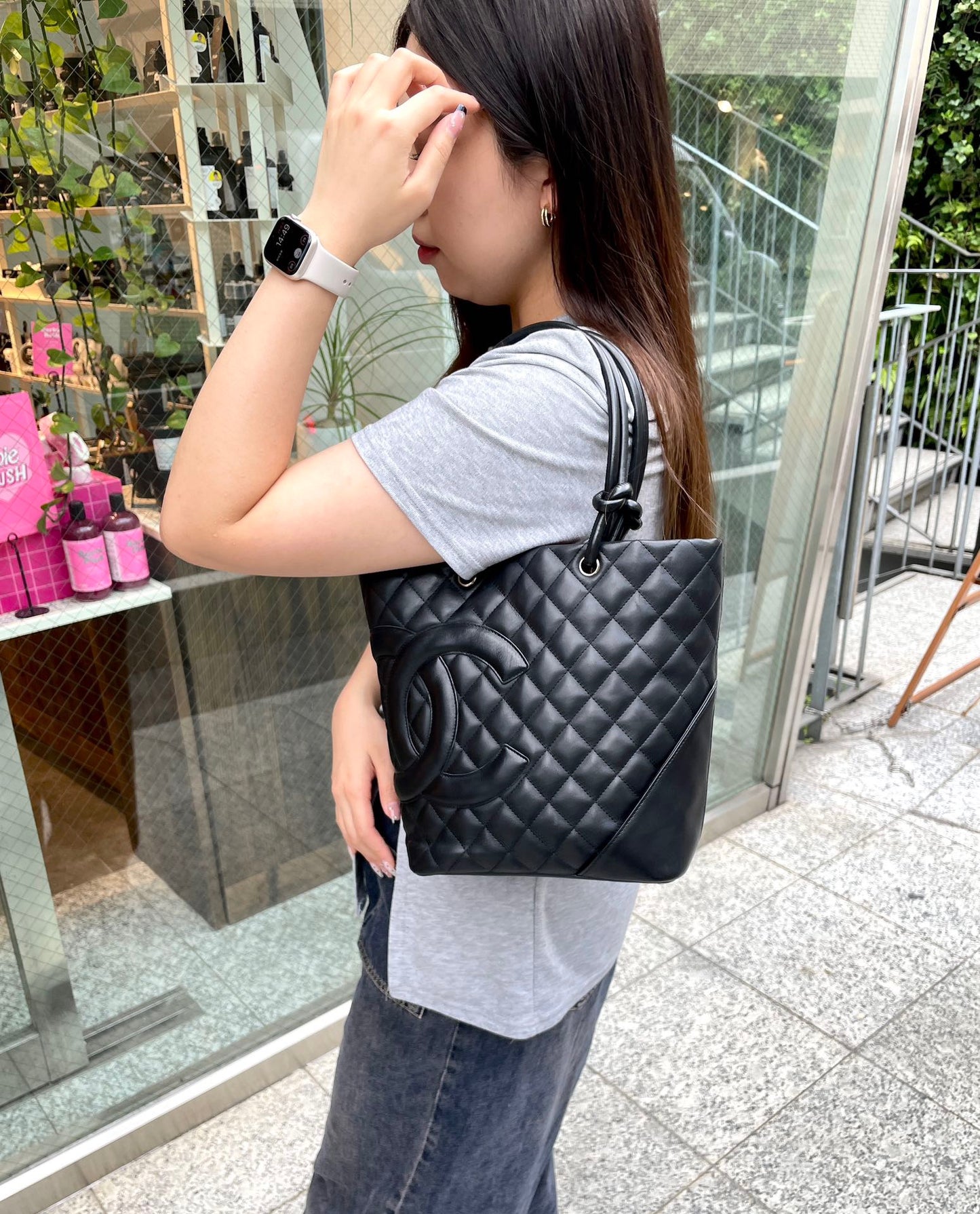 AUTH Pre-owned CHANEL ｶﾝﾎﾞﾝﾗｲﾝ ﾄｰﾄﾊﾞｯｸﾞPM ﾌﾞﾗｯｸ