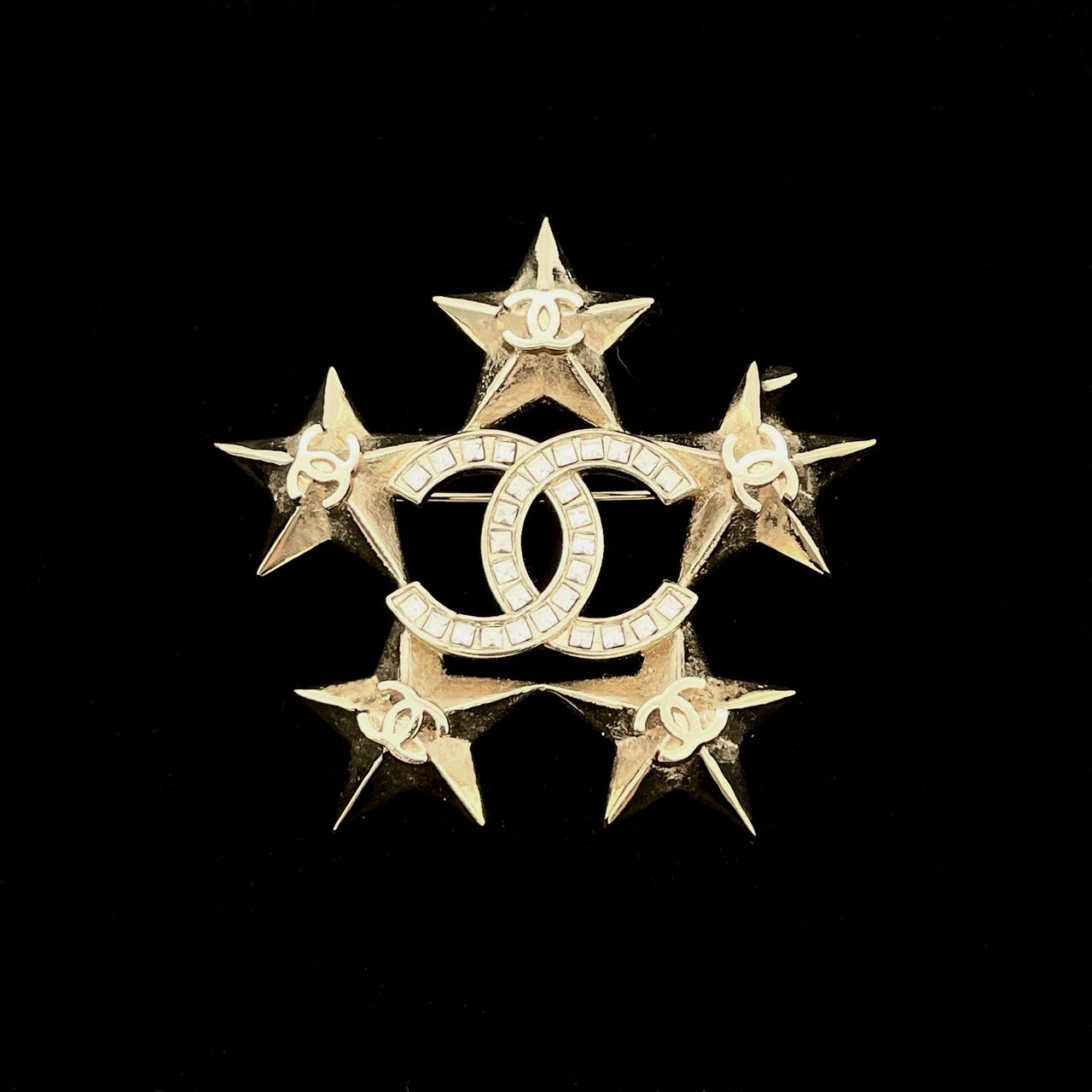 RARE☆☆CHANEL Star Cocoma Line Stone Brooch A17C