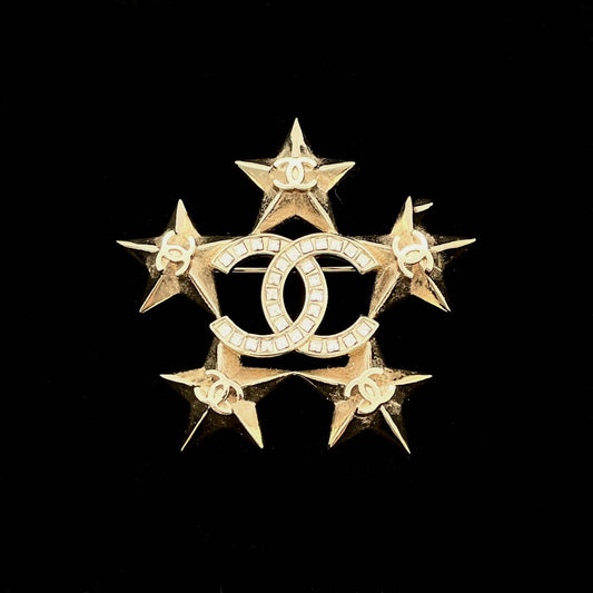 RARE☆☆CHANEL Star Cocoma Line Stone Brooch A17C