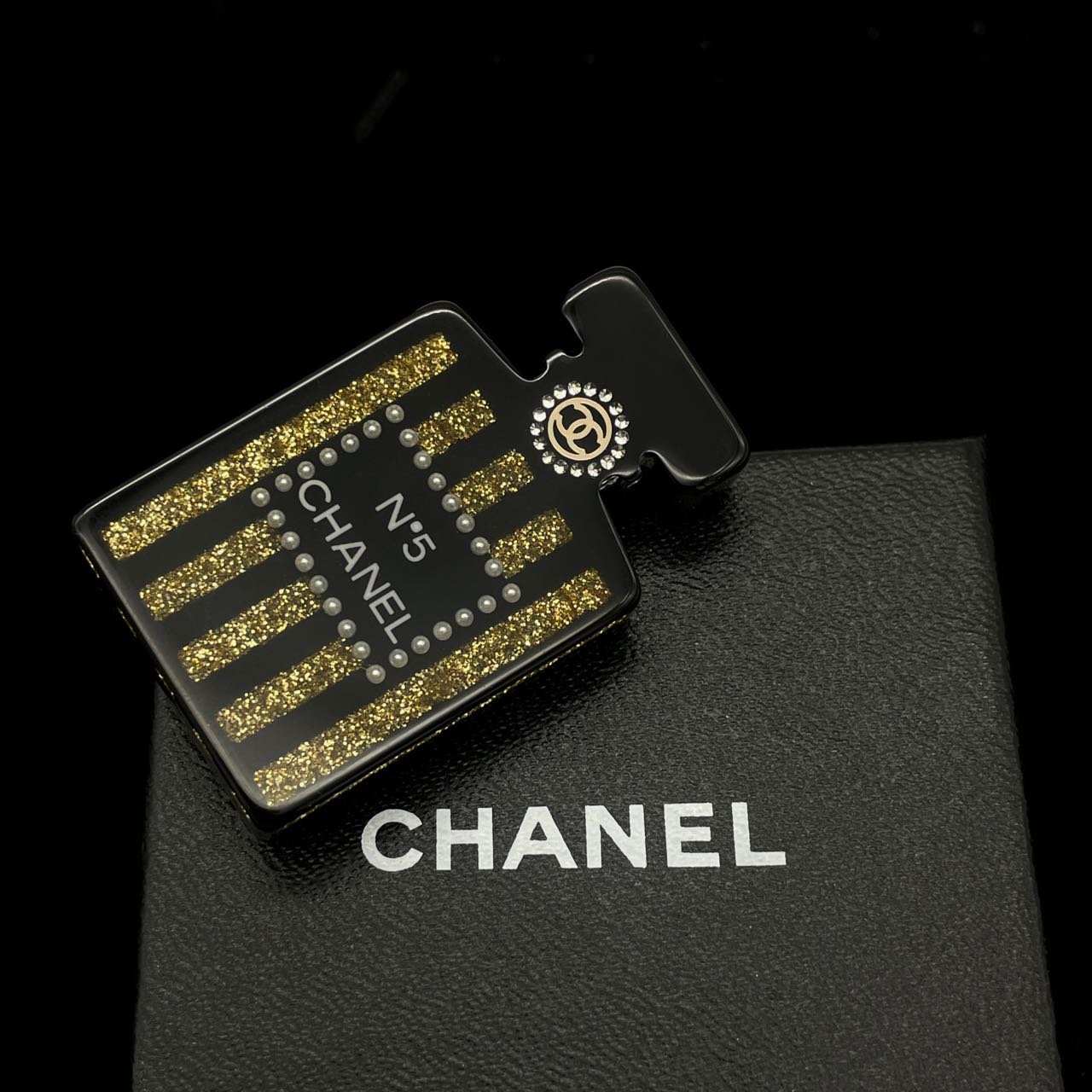 CHANEL Perfume Motif Rhinestone Brooch 17A