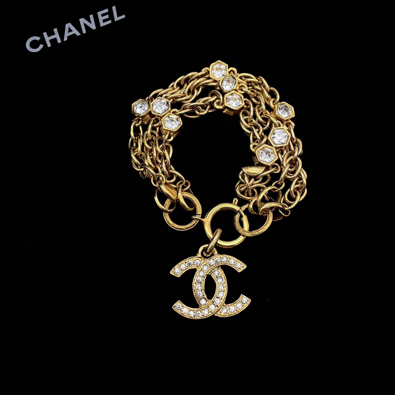 RARE☆☆☆AUTH Pre-owned CHANEL ﾗｲﾝｽﾄｰﾝｺｺﾏｰｸ ﾌﾞﾚｽﾚｯﾄ