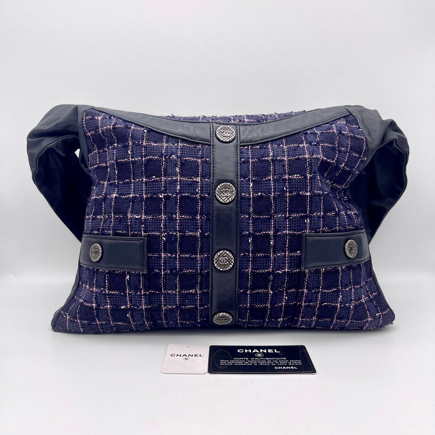 RARE☆☆☆☆☆CHANEL 2015SS Collection Girl Chanel Purple Tweed Black Lump Skin Leather