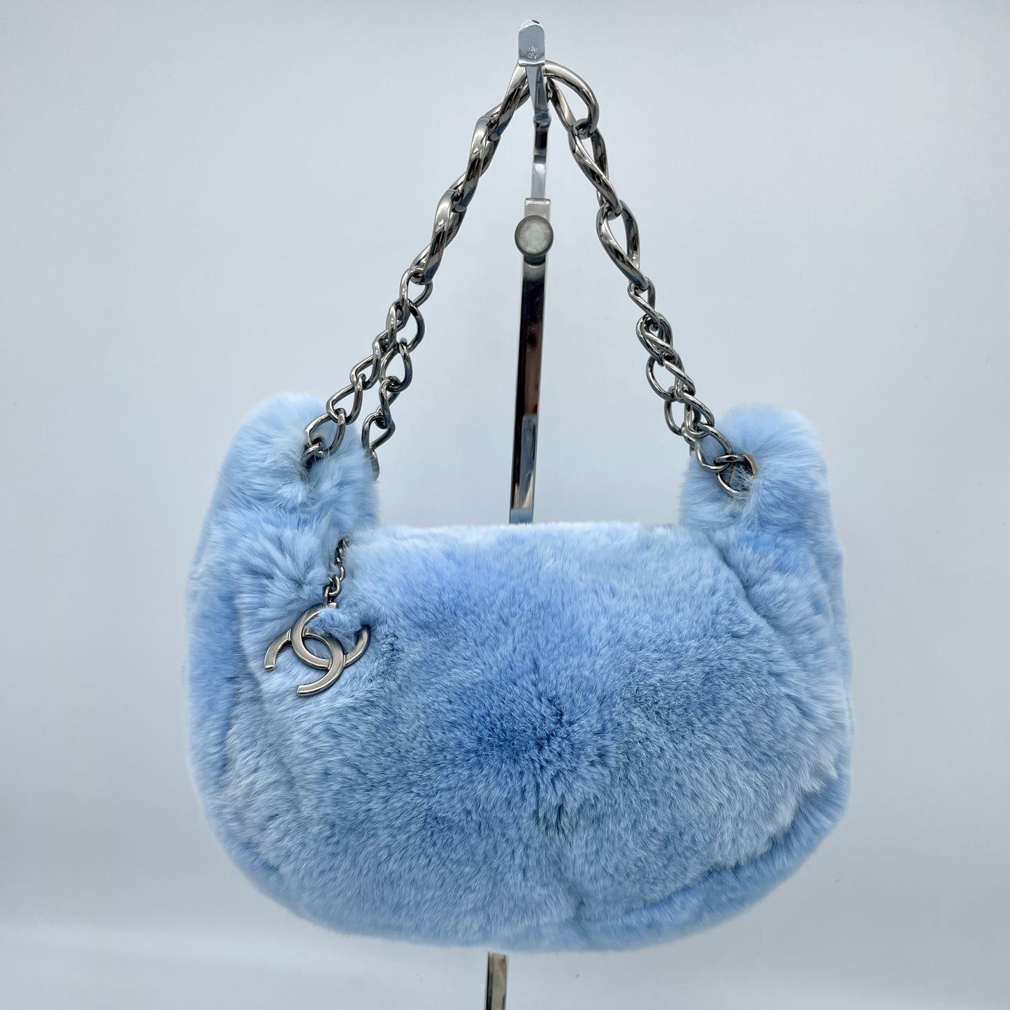 RARE☆☆☆AUTH Pre-owned CHANEL Cocomark Rabbit Fur Chain Shoulder Bag