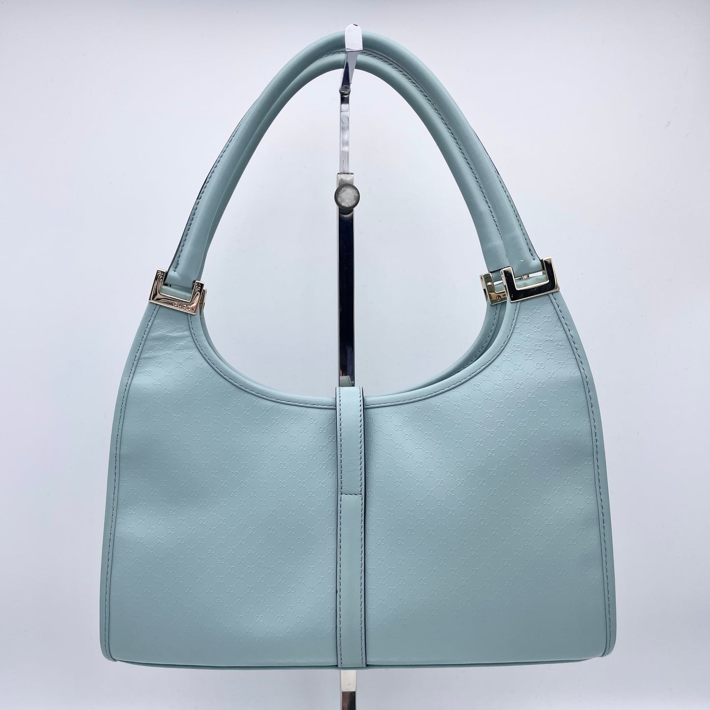 AUTH Pre-owned GUCCI GG Leather Jackie Lock Double Handle Light Blue