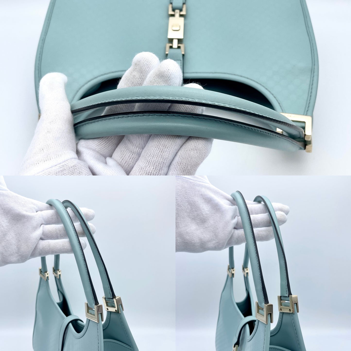 AUTH Pre-owned GUCCI GG Leather Jackie Lock Double Handle Light Blue