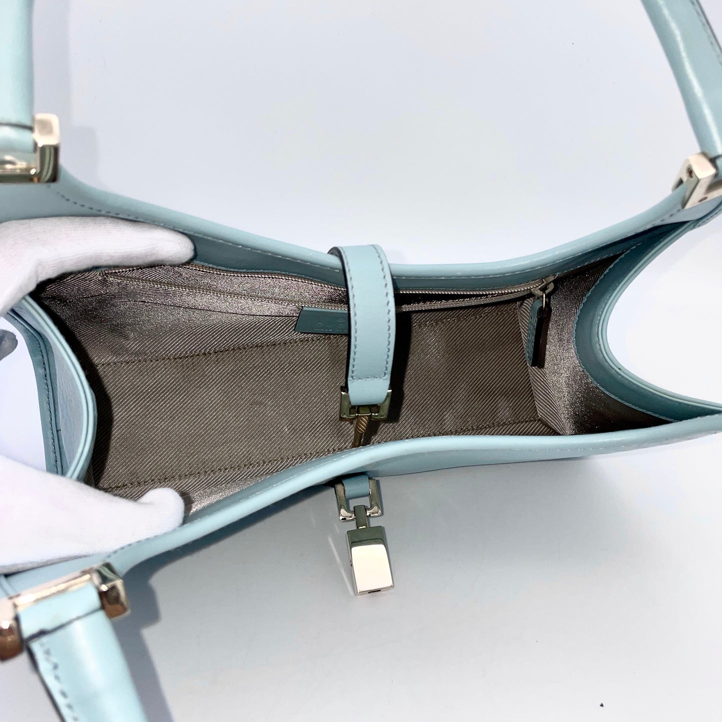 AUTH Pre-owned GUCCI GG Leather Jackie Lock Double Handle Light Blue